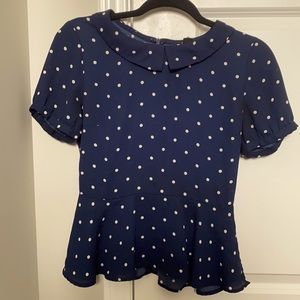 Blue Peplum top with polka dots